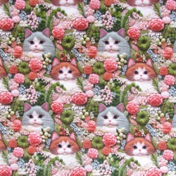 3D Effect Printed Fabric Cats in the Garden | Wolf Fabrics