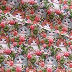 3D Effect Printed Fabric Cats in the Garden | Wolf Fabrics