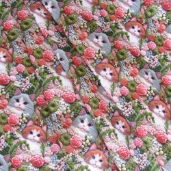 3D Effect Printed Fabric Cats in the Garden | Wolf Fabrics