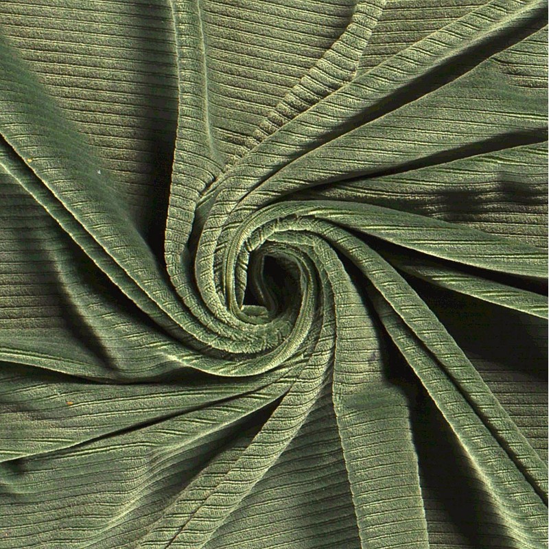 Almond Green Velvet Fabric Jersey Mesh with large 4.5 mm ribs | Wolf Fabrics