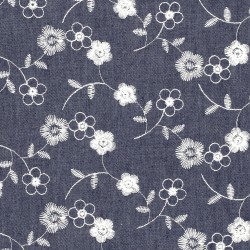 Cherry Blossom Fine Embroidery Denim Fabric  |  Wolf Fabrics