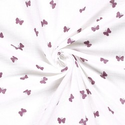 Double Gauze Fabric Purple Butterflies | Wolf Fabrics