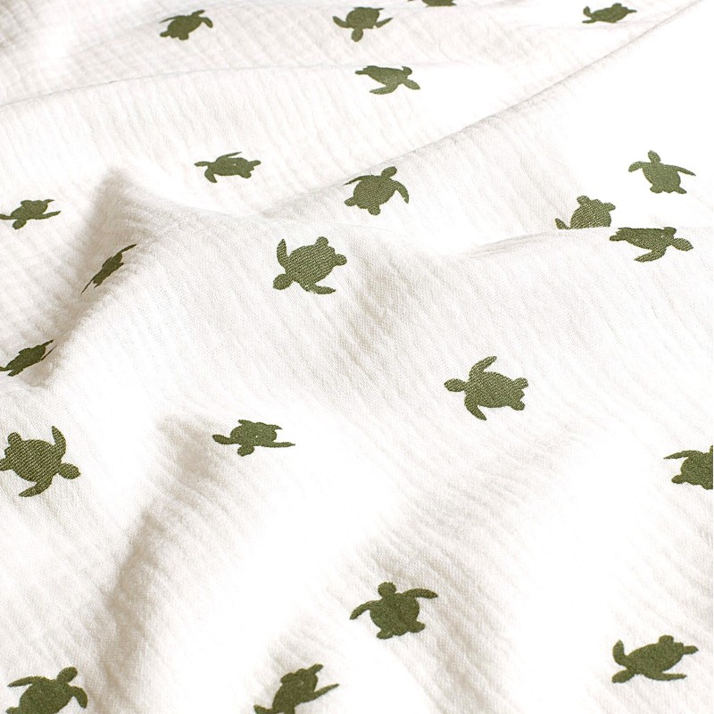 Double Gauze Fabric Green Turtles | Wolf Fabrics