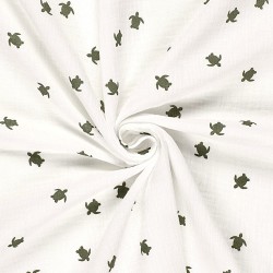 Double Gauze Fabric Green Turtles | Wolf Fabrics