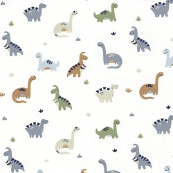 Jersey Fabric Dinosaurs Off-White Background | Wolf Fabrics