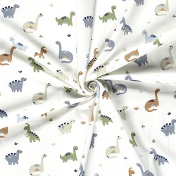 Jersey Fabric Dinosaurs Off-White Background | Wolf Fabrics