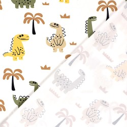 Happy Dinosaurs and Palm Trees Jersey Fabric | Wolf Fabrics