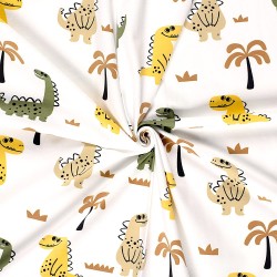 Happy Dinosaurs and Palm Trees Jersey Fabric | Wolf Fabrics