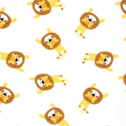 Jersey Fabric Little Lions Off-White Background | Wolf Fabrics