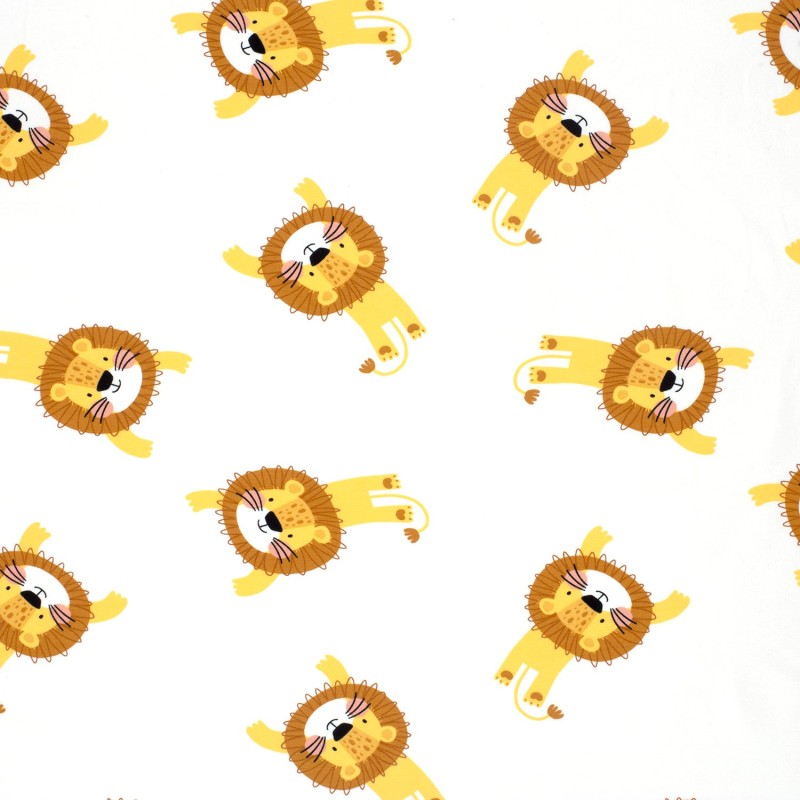 Jersey Fabric Little Lions Off-White Background | Wolf Fabrics