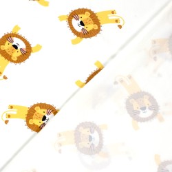 Jersey Fabric Little Lions Off-White Background | Wolf Fabrics