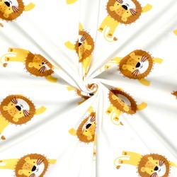 Jersey Fabric Little Lions Off-White Background | Wolf Fabrics