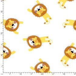Jersey Fabric Little Lions Off-White Background | Wolf Fabrics