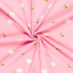 Jersey Fabric Little Bees and Daisies | Wolf Fabrics
