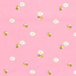 Jersey Fabric Little Bees and Daisies