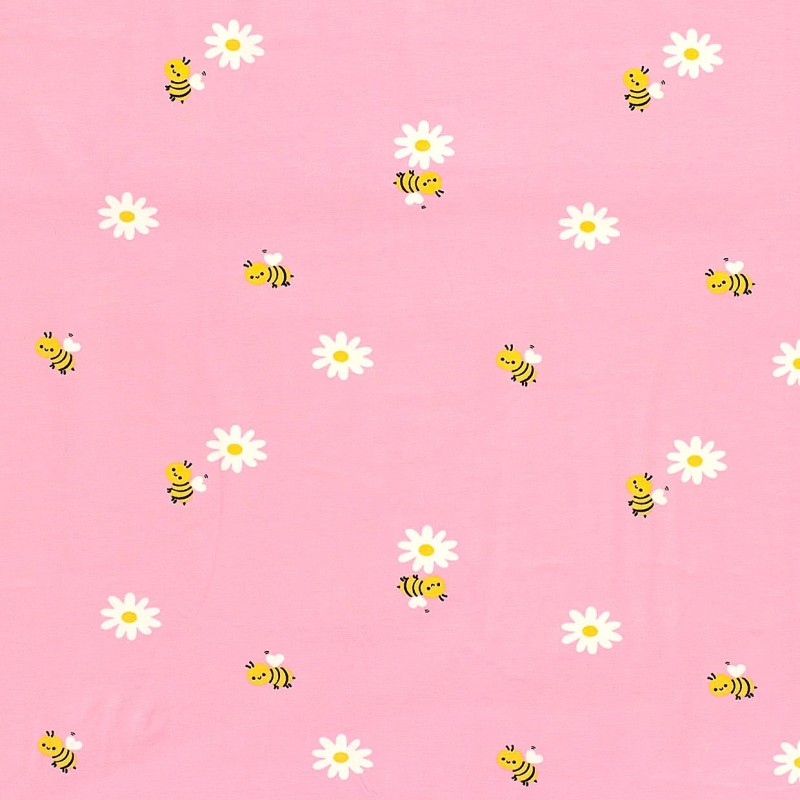Jersey Fabric Little Bees and Daisies | Wolf Fabrics