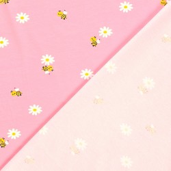Jersey Fabric Little Bees and Daisies | Wolf Fabrics