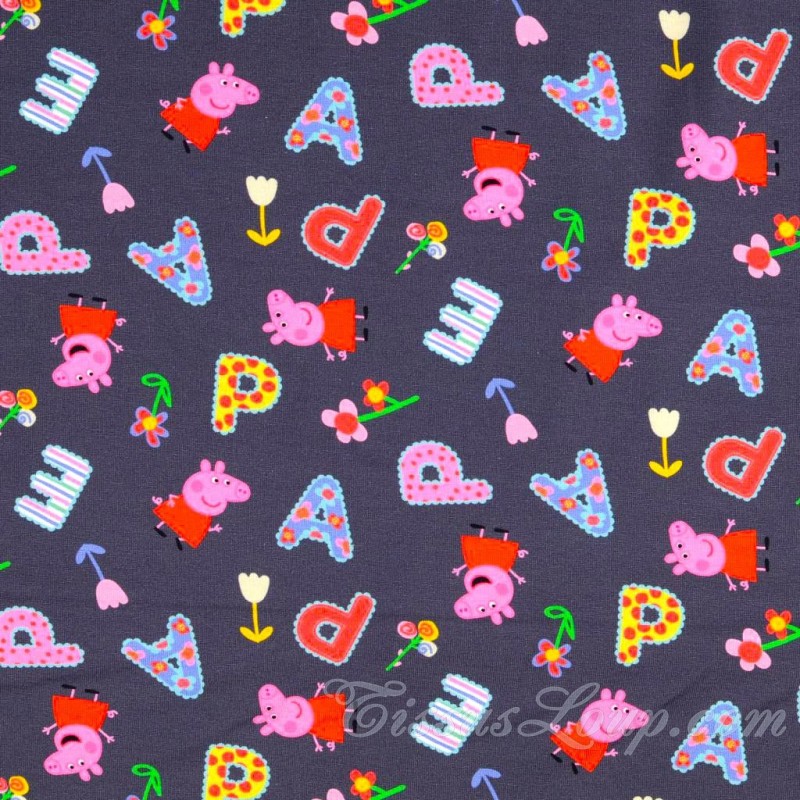 Fabric Jersey Cotton Peppa Pig Dark Grey Background | Wolf Fabrics