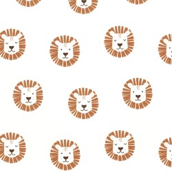Jersey Fabric Lion Heads Off-White Background | Wolf Fabrics