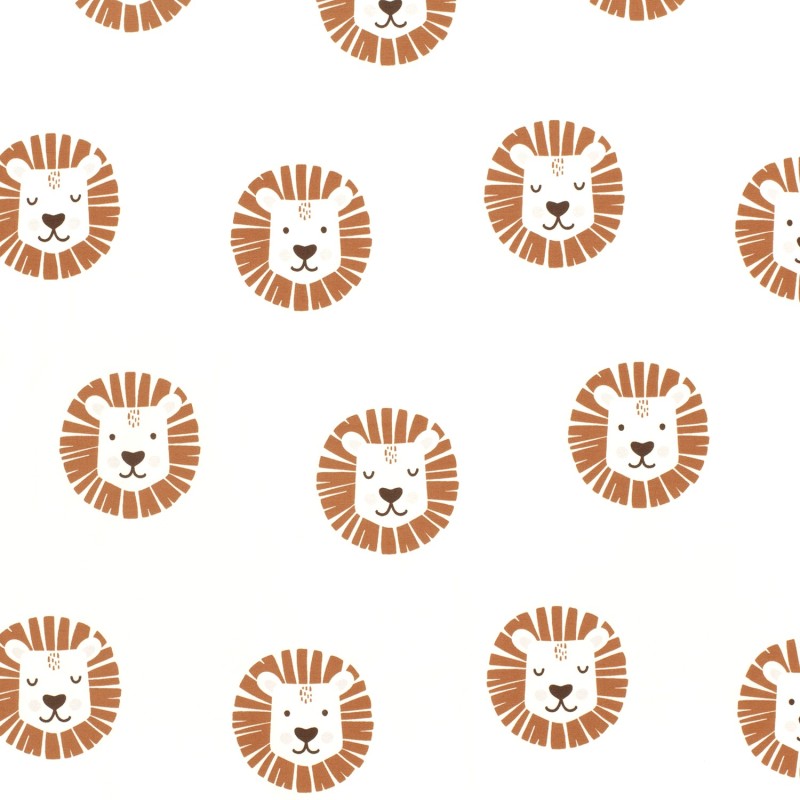 Jersey Fabric Lion Heads Off-White Background | Wolf Fabrics