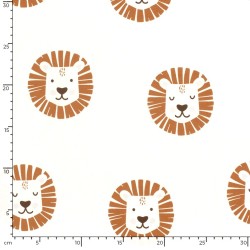 Jersey Fabric Lion Heads Off-White Background | Wolf Fabrics
