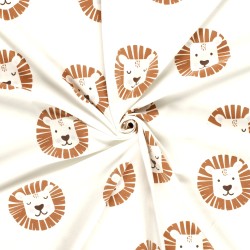 Jersey Fabric Lion Heads Off-White Background | Wolf Fabrics