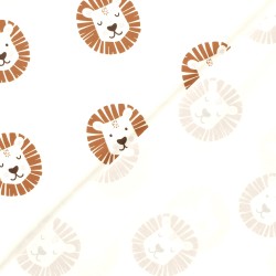 Jersey Fabric Lion Heads Off-White Background | Wolf Fabrics
