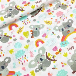 Koala on Rainbow Fabric white Background | Wolf Fabrics