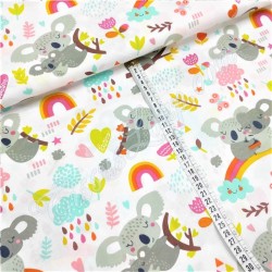 Koala on Rainbow Fabric white Background | Wolf Fabrics