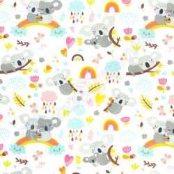 Koala on Rainbow Fabric white Background | Wolf Fabrics