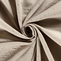 Double gauze fabric Gray-Beige with Gold Dots | Wolf Fabrics