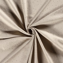 Double gauze fabric Gray-Beige with Gold Dots | Wolf Fabrics