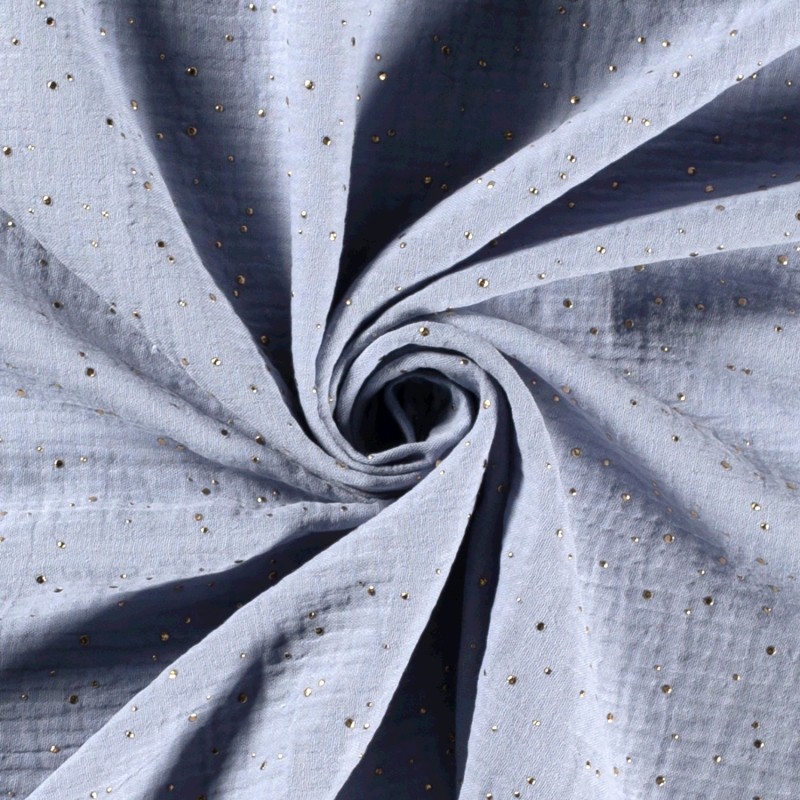 Sky Blue Double Gauze Fabric with Golden Dots | Wolf Fabrics