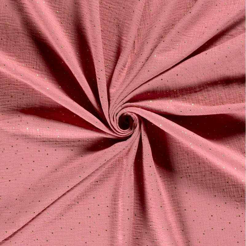 Antique Pink Double Gauze Fabric with Gold Dots | Wolf Fabrics