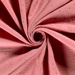 Antique Pink Double Gauze Fabric with Gold Dots | Wolf Fabrics