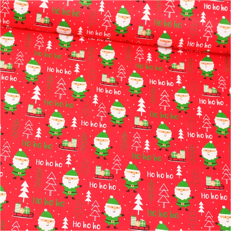 Green Santa Claus Fabric  |Ho ho ho | Wolf Fabrics