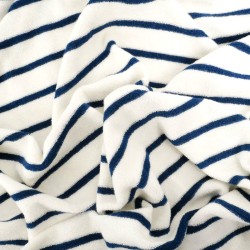 Mini terry jersey fabric navy blue stripes off-white background | Wolf Fabrics