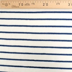 Mini terry jersey fabric navy blue stripes off-white background | Wolf Fabrics