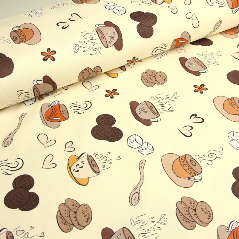 Semi Panama Deco Fabric Coffee and Biscuits Cream Background | Wolf Fabrics