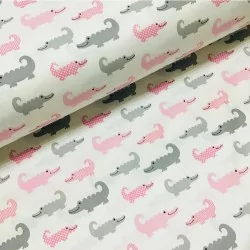Fabric Pink and grey crocodile