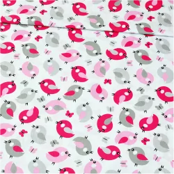 Fabric Pink and grey bird
