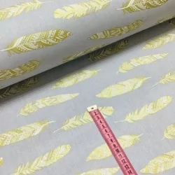 Fabric Cotton Golden Feather Grey Background | Wolf Fabrics
