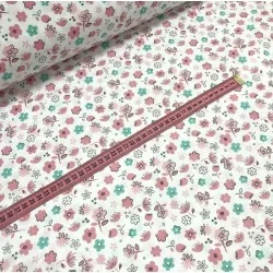 Small Pink and Green Flowers Fabric Cotton | Wolf Fabrics