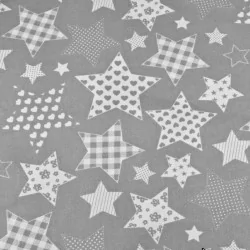 White Fancy Stars Grey Background Fabric Cotton | Wolf Fabrics