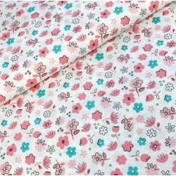 Small Pink and Green Flowers Fabric Cotton | Wolf Fabrics