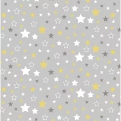 Yellow, White and Grey Star Fabric Cotton | Wolf Fabrics