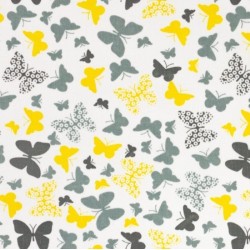 Yellow and Gray Butterflies Fabric Cotton | Wolf Fabrics