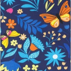 Butterflies and Blue Flowers Fabric Cotton | Wolf Fabrics