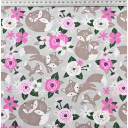 Foxes in the Flowers Fabric Cotton | Wolf Fabrics