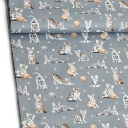 Fabric Cotton Kitten with Ball of Wool Grey Background | Wolf Fabrics
